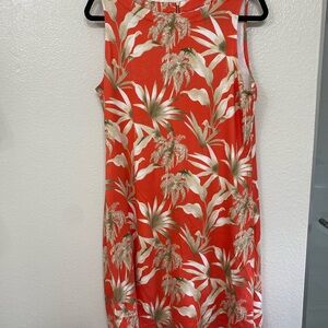 Tommy Bahama Darcy Tropical Print Sleeveless Dress in Blazing Orange.